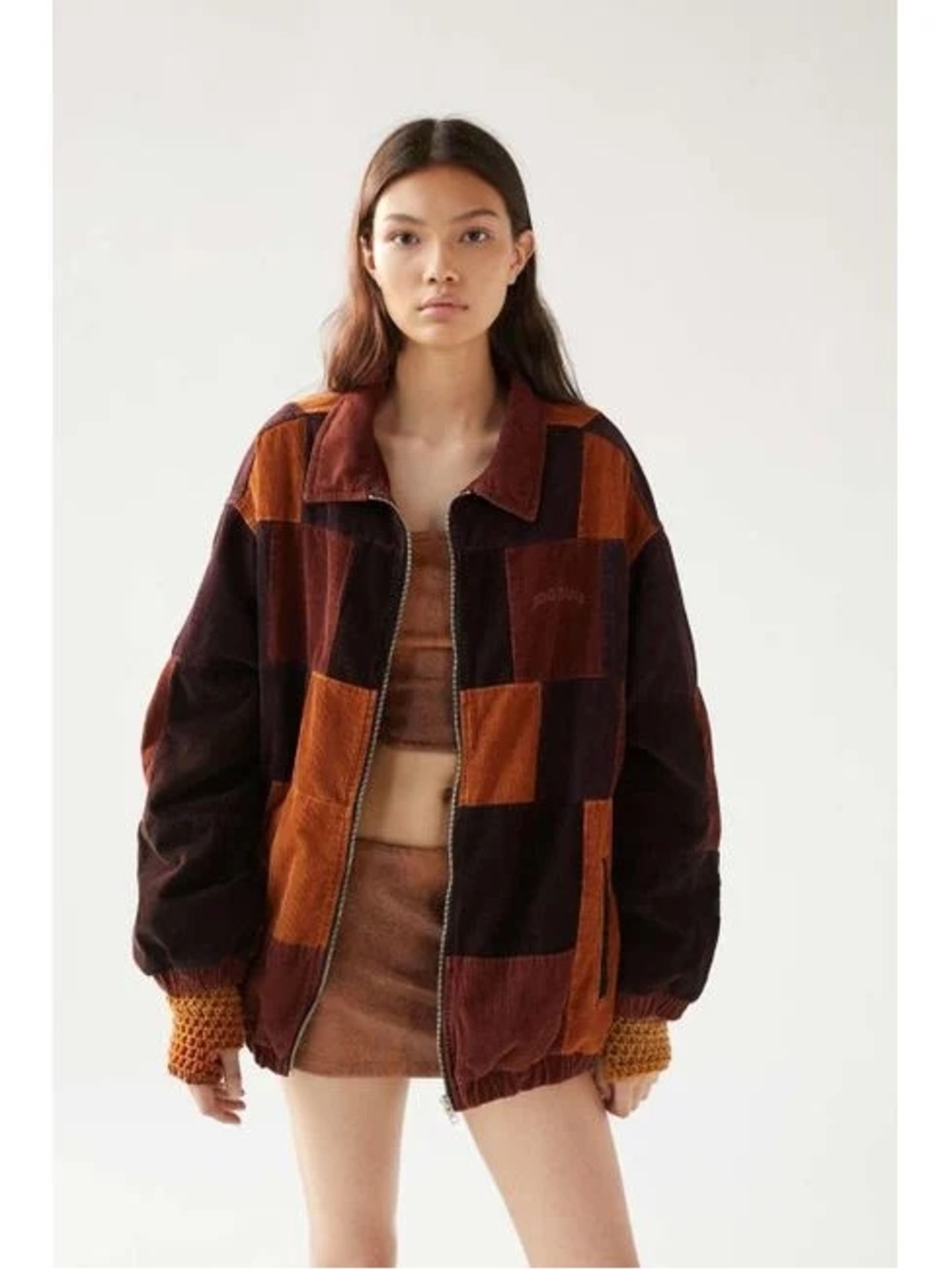 BDG Urban Outfitters Patchwork Corduroy Harrington Bomber Jacket Orange Brown M